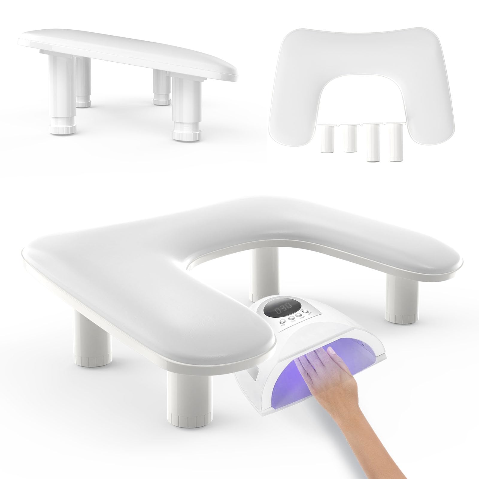 ZIZZON Accoudoir en forme de U réglable en hauteur pour manucure - Repose-main en microfibre et cuir synthétique - Pour manucure