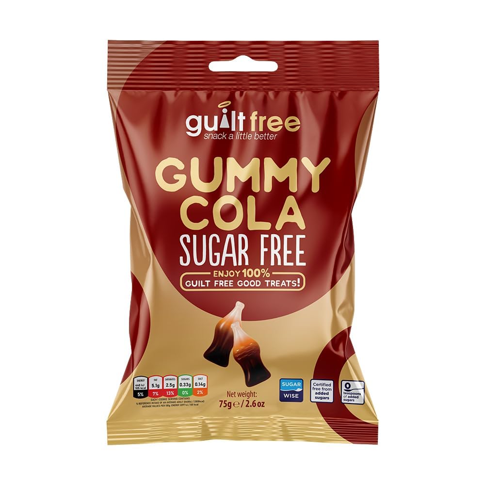Guiltfree Sugar Free Mini Gummy Cola Bottles | Jelly Sweets Soft Cola Bottle Gummies | for Diabetic Gift Hamper Basket Available - Perfect for Gifting | 1 x 75g Resealable Pack