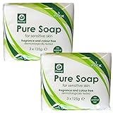 Fitzroy Pure Soap 6 x 125g | For Sensitive Skin | Fragrance Free & Colour Free | Hand, Face & Body Wash | Mens & Womens Cleansing Bath Bar | Vegetarian Friendly | Dermatologically Tested