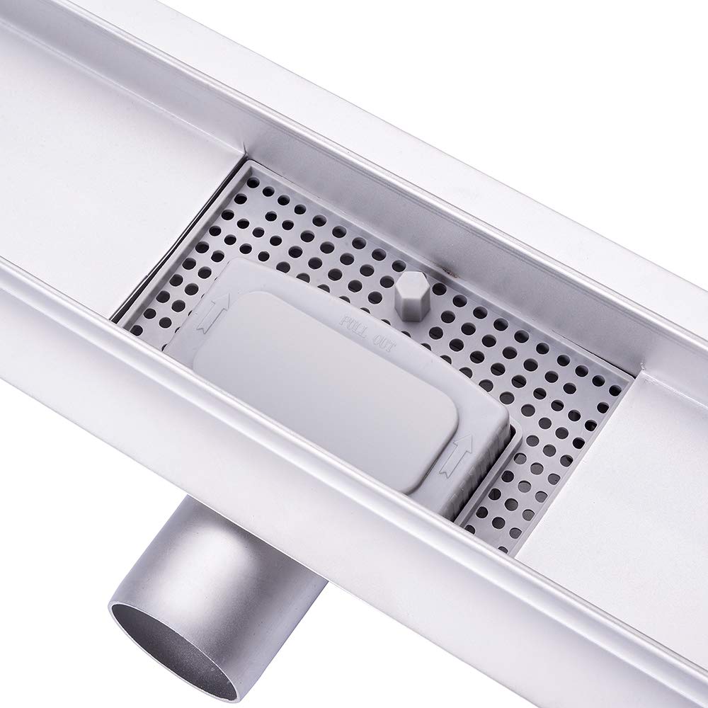 Caniveau de douche en acier inoxydable caniveau plat drain de plancher drain de douche-Verre de gouttière noir-70cm