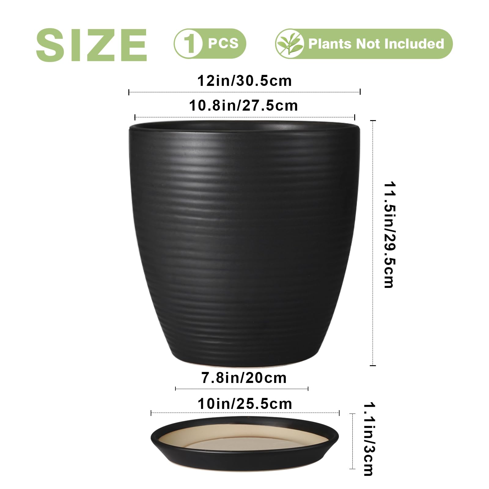 Pires Planta Cerâmica 30.5cm - Bandeja Drenagem Vasos Internos E Externos