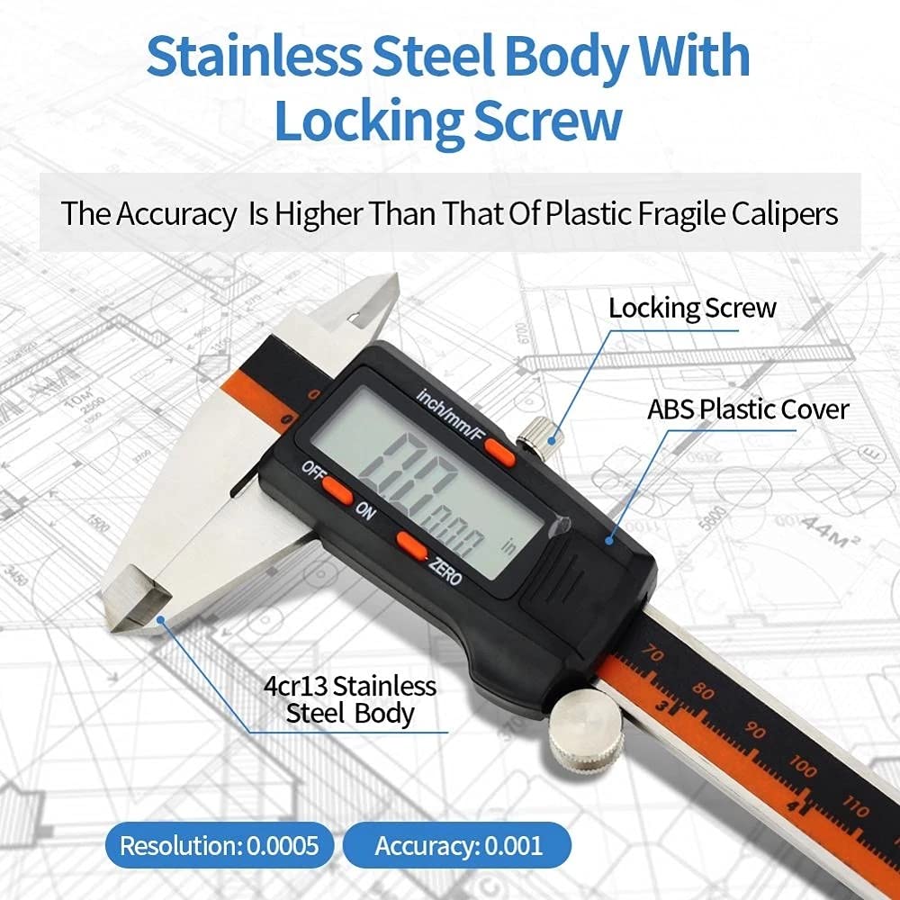 Digital Calipers 150mm Micrometer Measuring Tool, Electronic Caliper with Stainless Steel Body, Auto Off Featured Verni