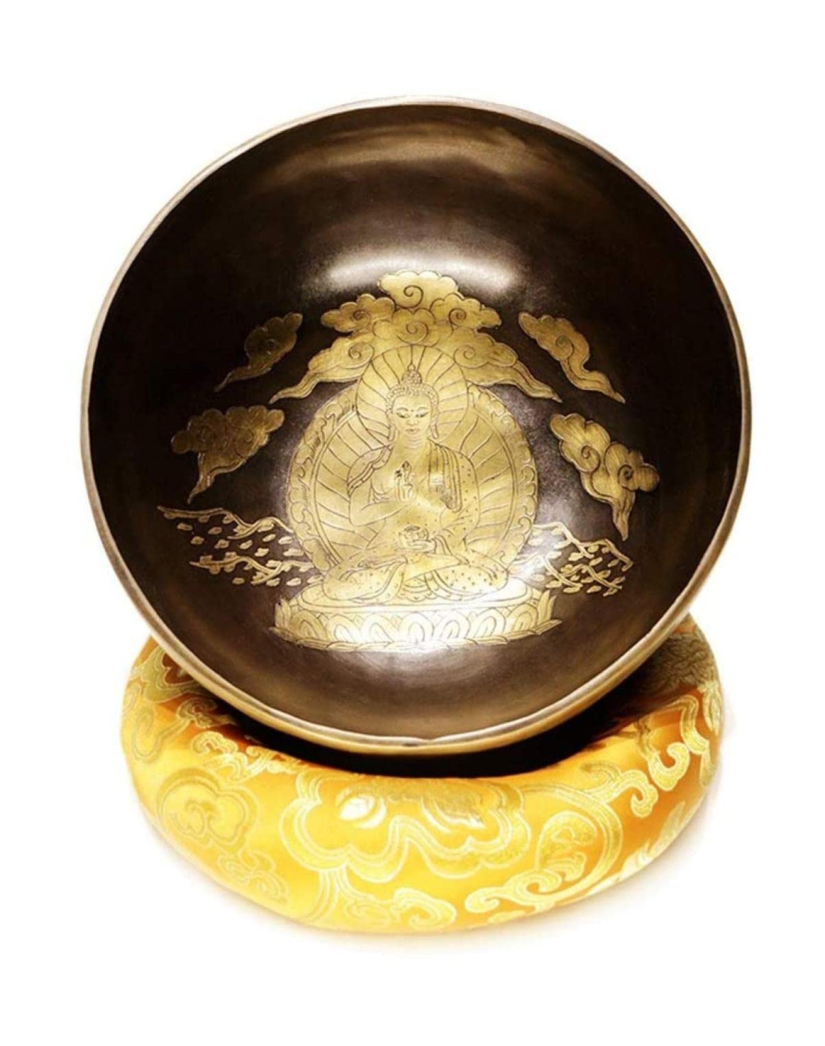 Set di campane tibetane con motivo Mantra Buddha, facili da suonare per meditazione, guarigione dei chakra, preghiera, yoga - Campana sonora buddista con mazzuolo a doppia superficie, cuscino in seta