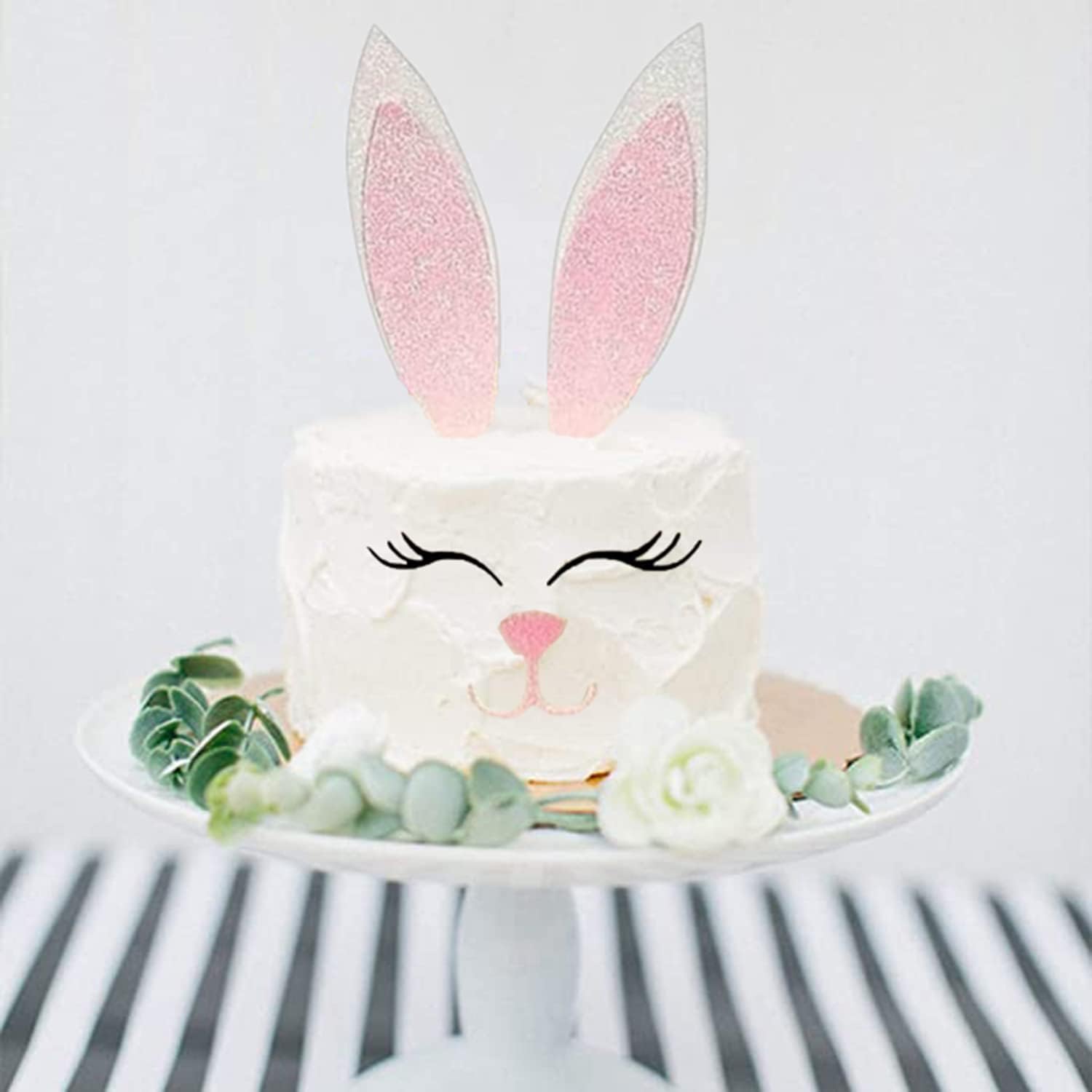 2 Pack Easter Bunny Cake Topper Party Cake Decoration,Easter Theme Rabbit Bunny Ears Cake Topper for Birthday Party, Wedding, Baby Shower, Spring Eater Party