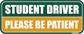 GEEKBEAR Student Driver Car Magnet (Green/Mustard) - New Driver Magnet for Car - Please Be Patient Rookie Novice Driver Bumper Magnet - Reflective Student Safety Warning Sticker Sign (1 Pack)