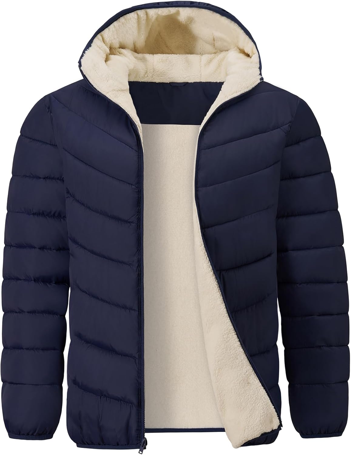 Gihuo Men's Winter Puffer Jacket Sherpa Lined Hooded Quilted Jacket