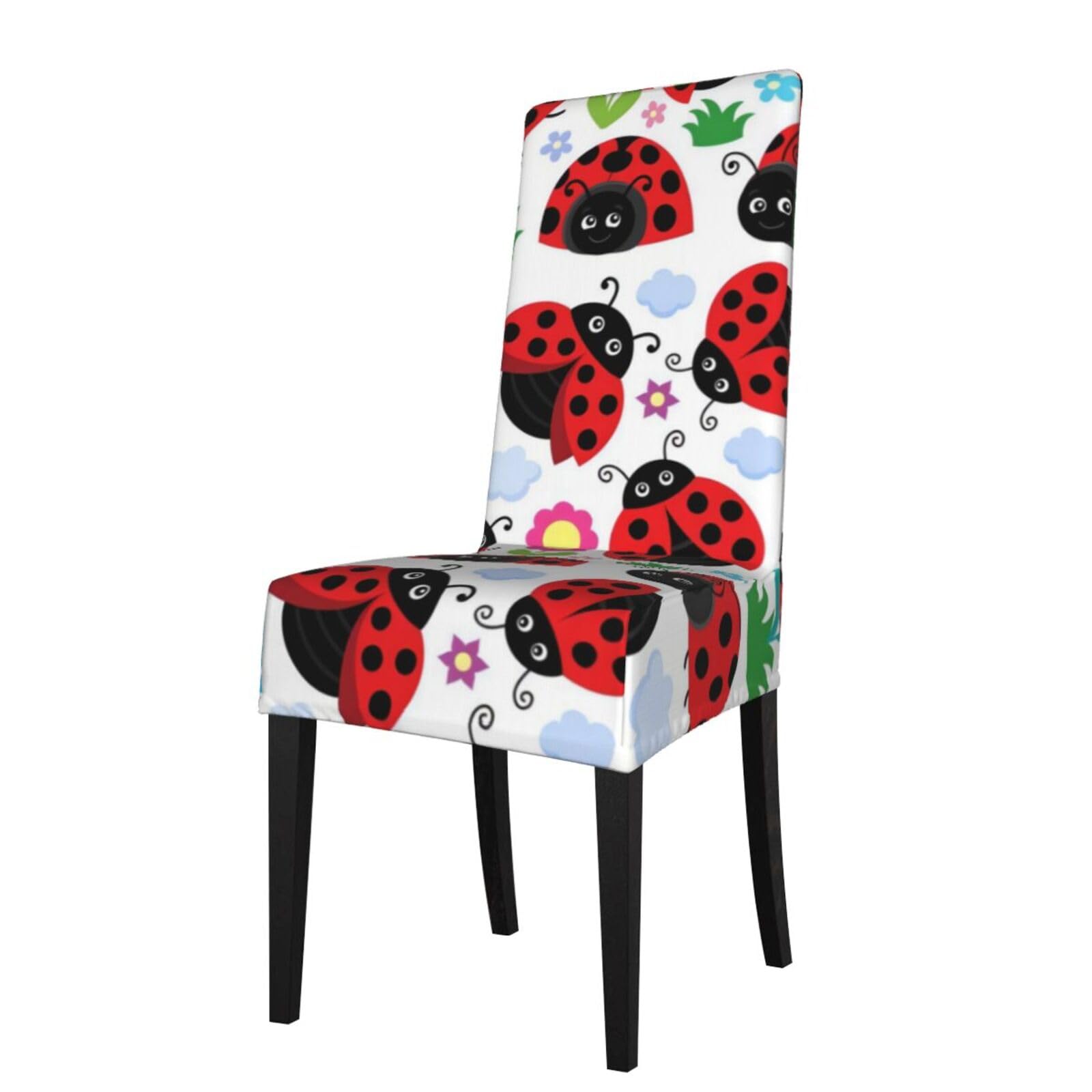 YYHWHJDE Cartoon Ladybug Flower Prints Protection Cover for Dining Chair – Stretchable Slipcovers for a Refreshing Dining Room Makeover