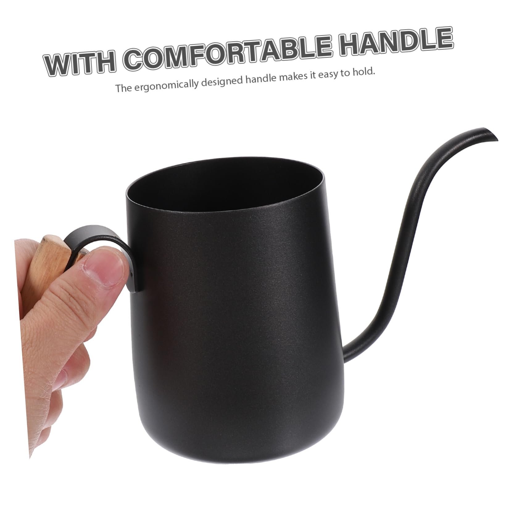 HOLIDYOYO Coffee Pot Wood Coffee Kettle Drip Coffee Pot Camping Coffee Stainless Steel Black