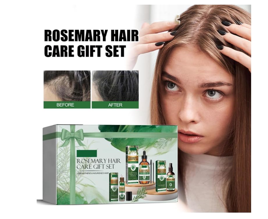 Rosemary Hair Care Gift Set & Hair Growth Kit with Spray ，& Roller Hair Repair for Strengthen & Nourish - Natural Treatment with Jojoba Oil for Damaged Hair Care Suitable for Women and Men
