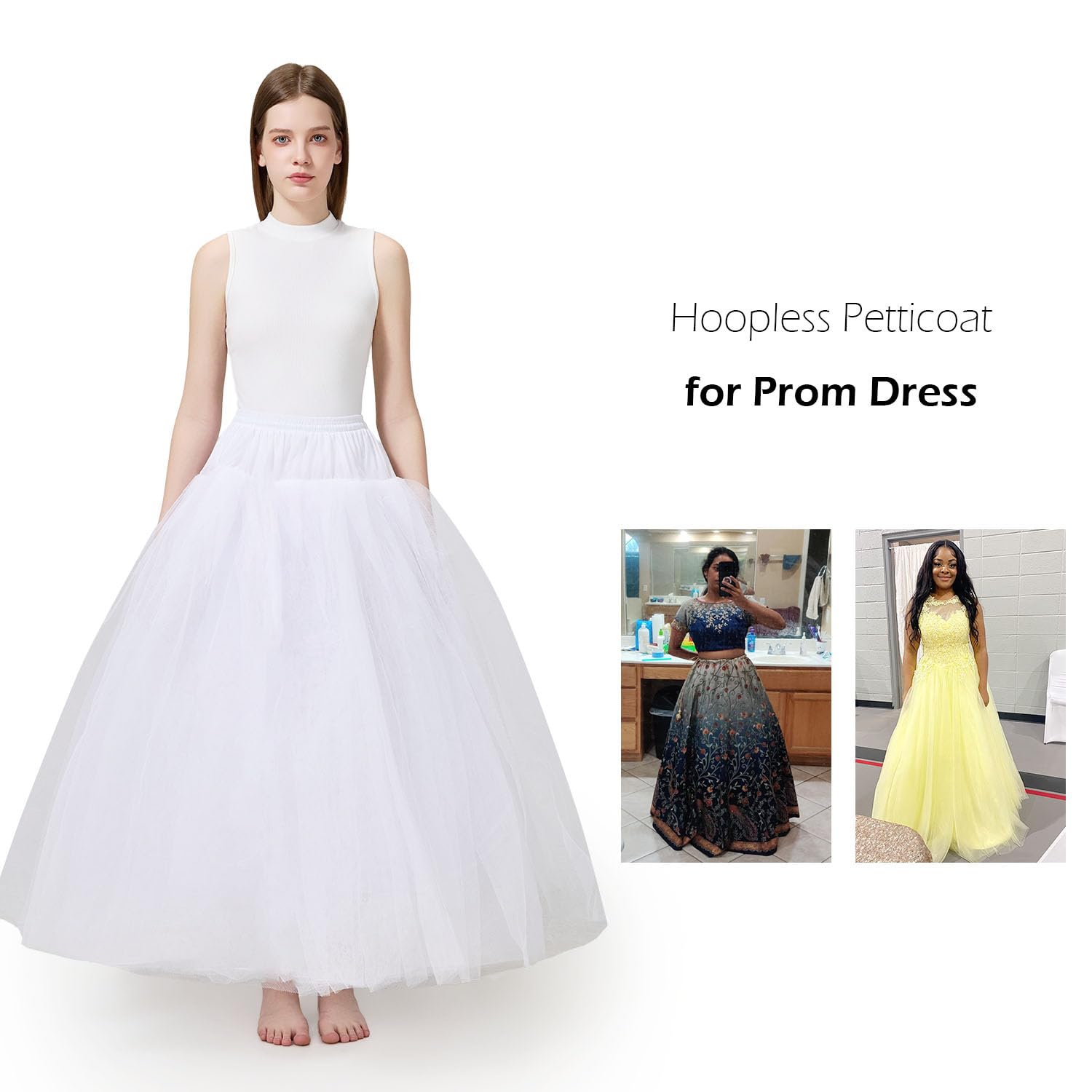 Aprildress Damska Halka Petticoat bez obręczy Krynolina pod spódnica do sukni ślubnych PL-PPT026