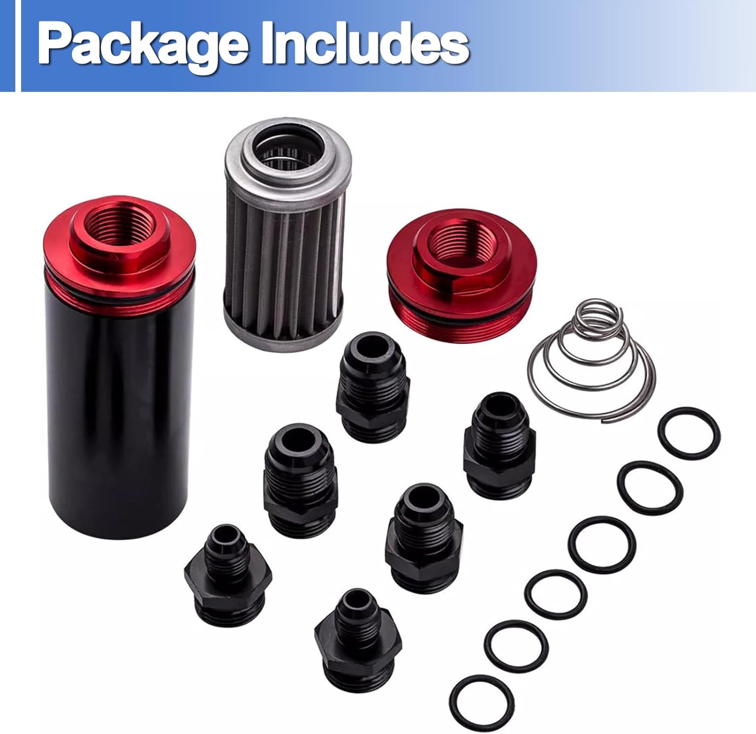 Inline Fuel Filter 100 Micron Universal 50MM with 6AN 8AN 10AN Adapter Aluminum, 2 Pack