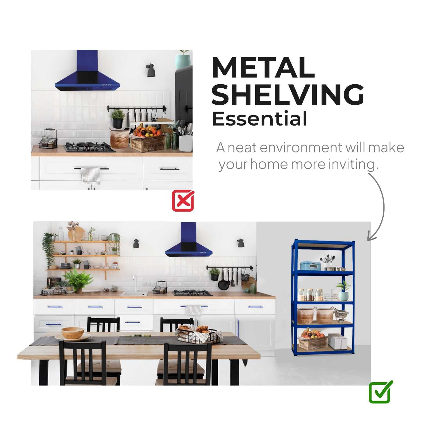 OcioDual Estanteria Metalica Azul Essential, Estanteria Almacenaje Trastero, 180x90x40cm, Estante Cocina, Estanterias Almacenaje Trastero, Estanterias Metalicas Sin Tornillos