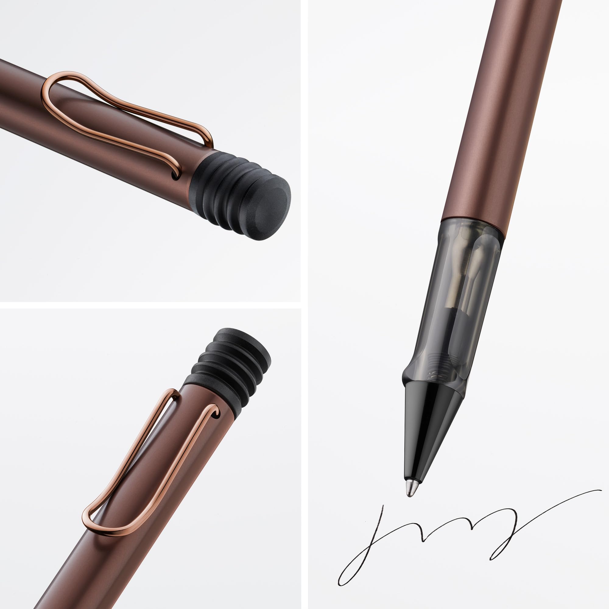 LAMY Lx marron balpen - lichtgewicht pen met transparante, ergonomische grip en lijndikte M - geanodiseerde aluminium behuizing - inclusief LAMY M 16- langschrijfvulling in zwart en metalen etui