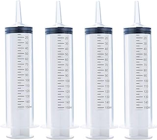 4 Pack 150ml Syringes, Large Plastic Garden Industrial Syringes for Scientific Labs, Measuring, Watering, Refilling, Filtration Multiple Uses