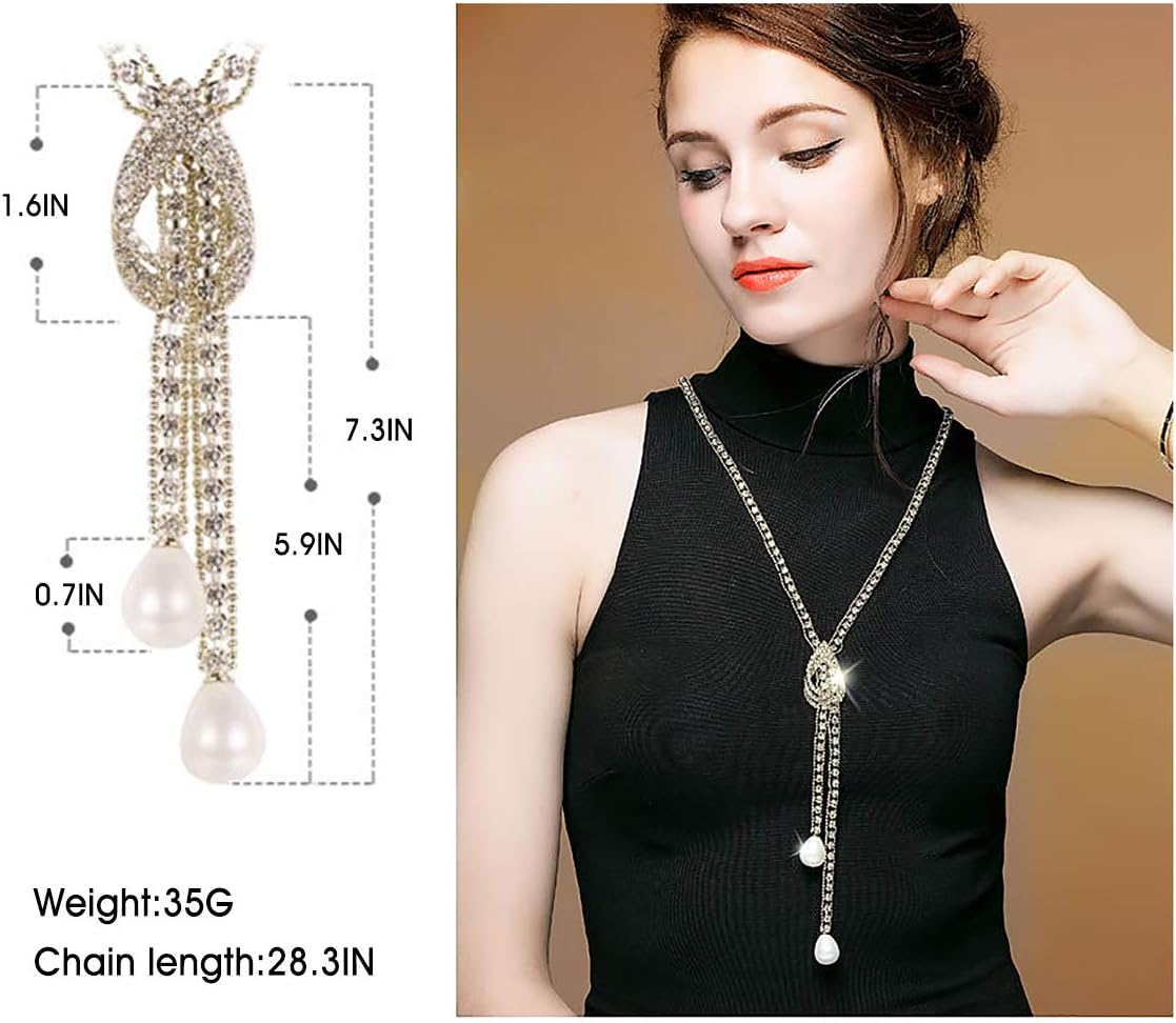 Suyi Trendy Crystal Long Necklace All-Match Style Shining Clothing Sweater Chain