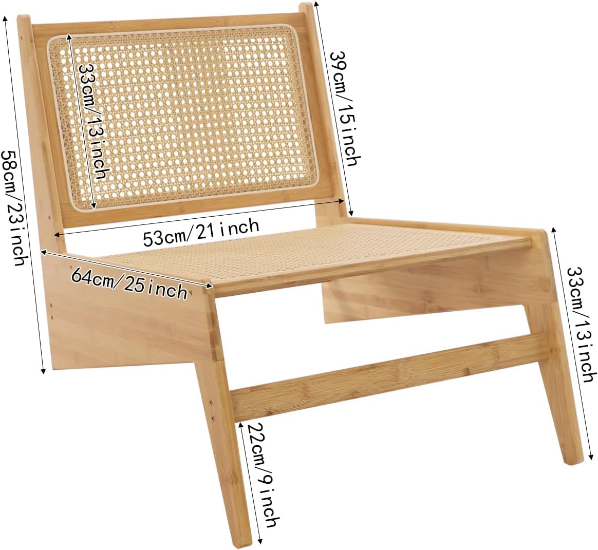 Bamboo Accent Chair, Mid Century Boho Side Corner Comfy Chair, Low Profile,Reclined Back,All-Weather Seating, Rattan Lounge Chair for Bedroom Living Room Balcony Office Patio Indoor Decor (Burlywood)