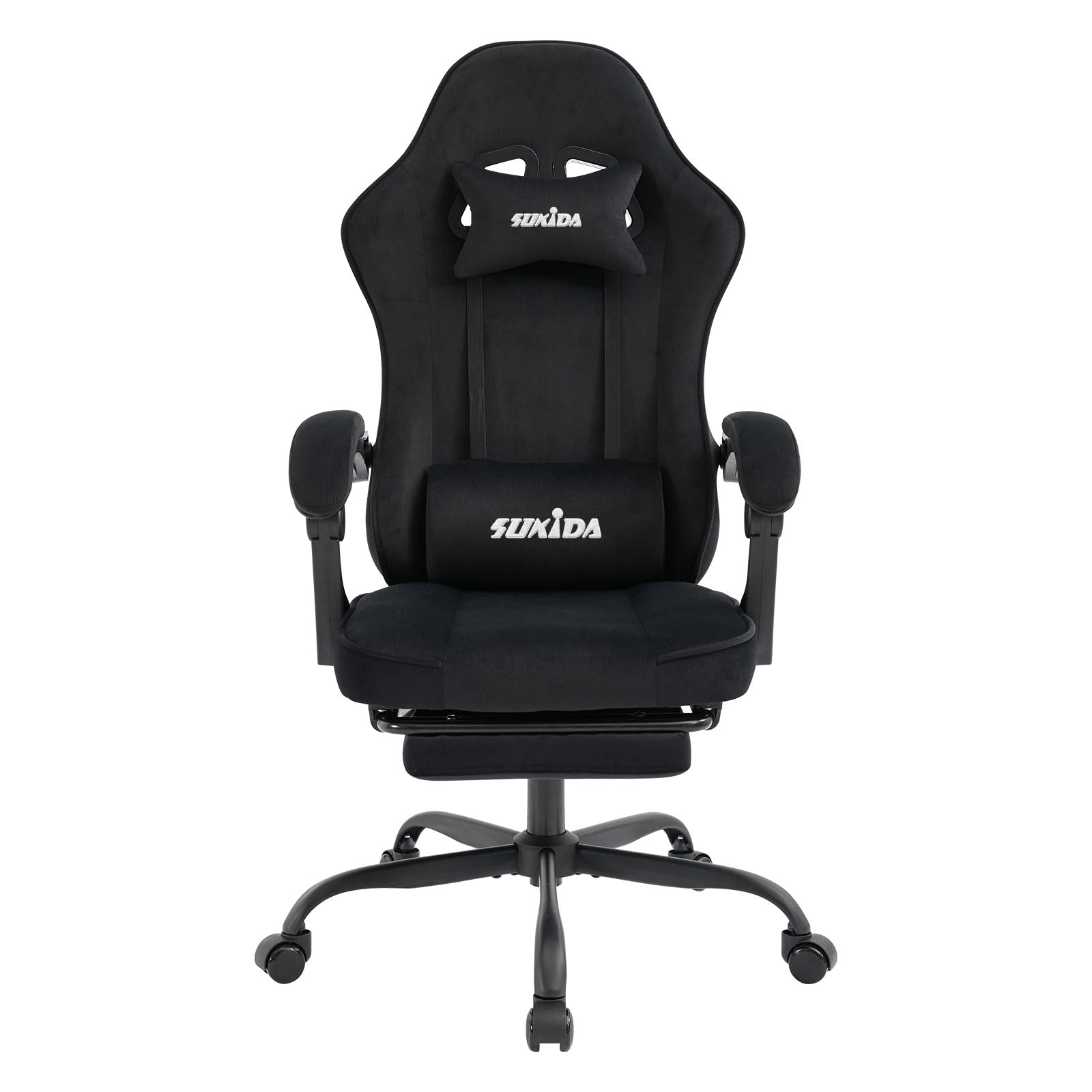 Chaise de gaming en tissu ergonomique SUKIDA fauteuil de bureau réglable noir