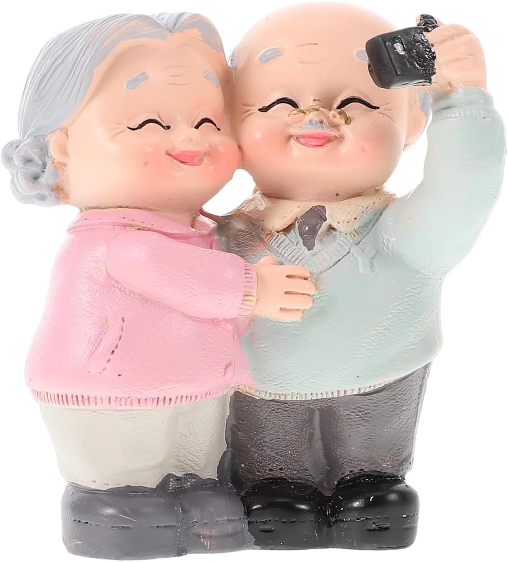 Elderly Couple Cake Topper,Old Couple Statues Miniature Parents Figurine for Anniversary Wedding Birthday Decor Souvenirs