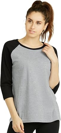 Womens Two Tone Quarter Sleeve Raglan Baseball Tee Shirt