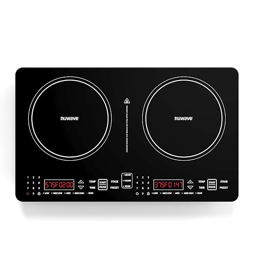 Nuwave PIC Double Portable Induction Cooktop, 900W/1500W/1800W Options, Two 8” Heating Zones, 106 Precise Temperatures from 50°F–575°F in 5°F Increments, Shatter-Resistant Ceramic Glass