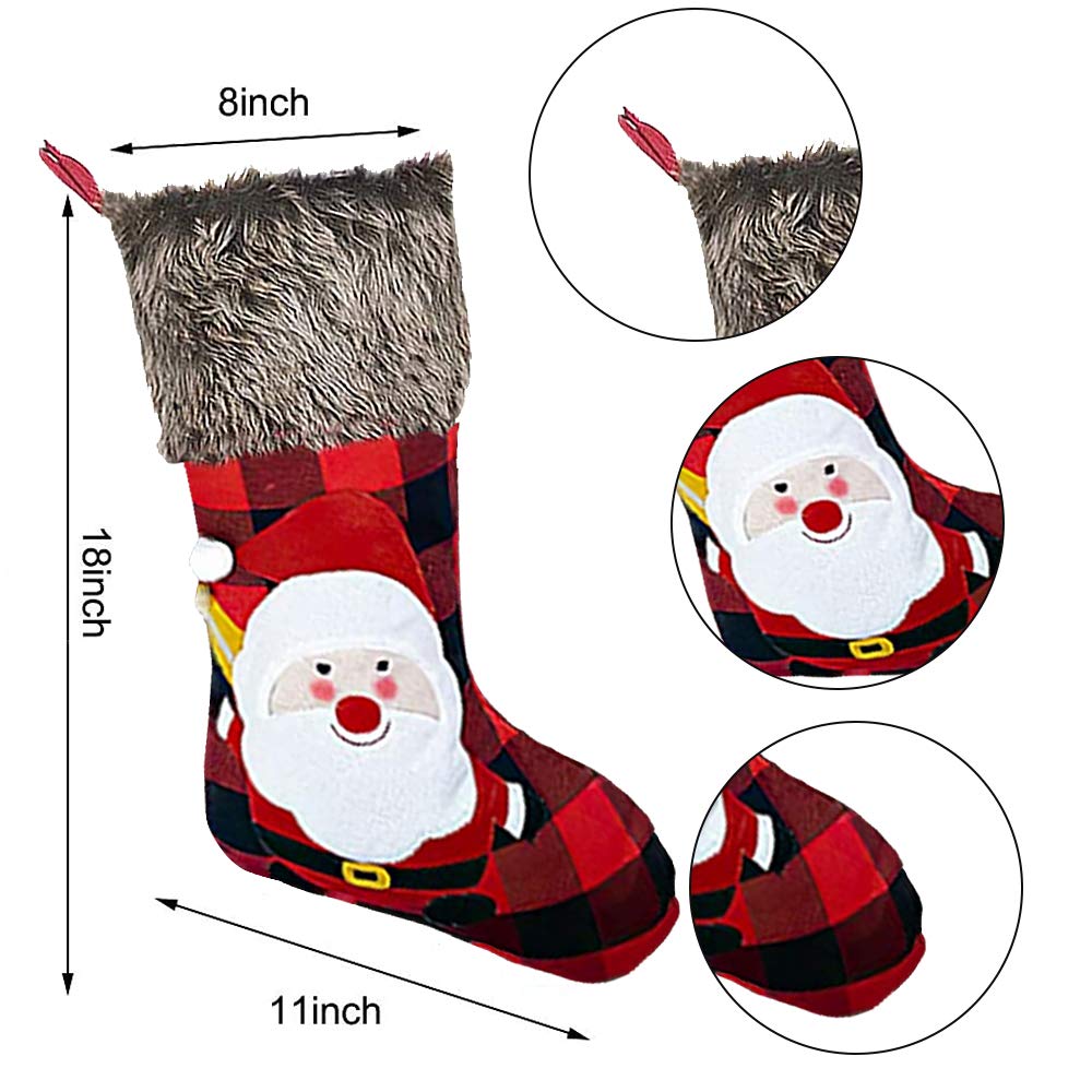 18 Inch Big Christmas Stockings 4-Pack - Burlap Plaid With Faux Fur Cuff, Snowflake Santa Snowman Reindeer - View #9