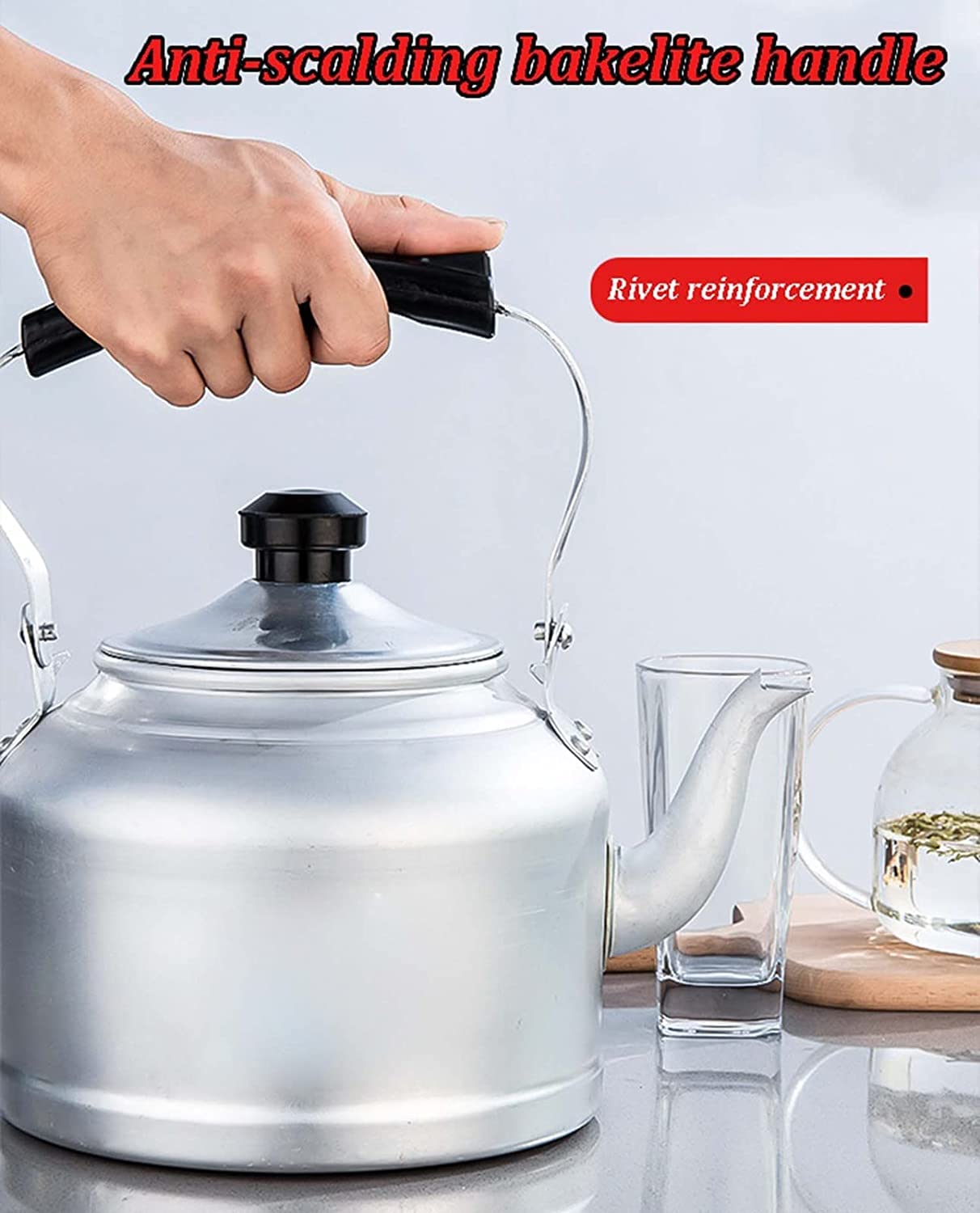 Czajnik z Gwizdkiem Zagęszczony Czajnik Aluminiowy Czajniczek Do Pieca Węglowego Kuchenka Gazowa Długa Wylewka Bojler Na Wodę Czajnik Przeciw Poparzeniom Uchwyt Gwizdanie Czajnik Czajnik Kuchenek(2L)