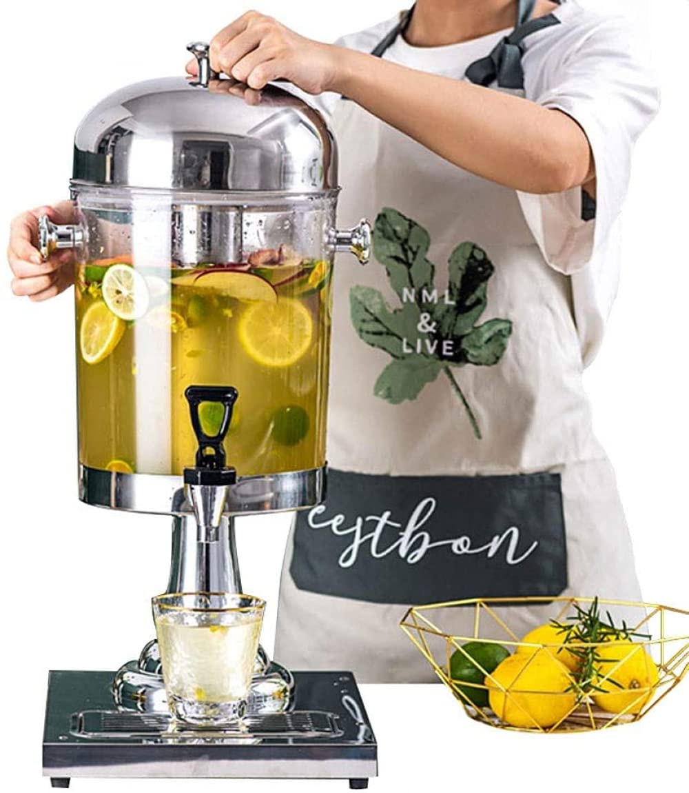 Distributore di succo d'acqua con rubinetto, caldo/freddo, 8 l, dispenser per bevande in vetro con rubinetto in acciaio inox e supporto, per qualsiasi festa e matrimonio