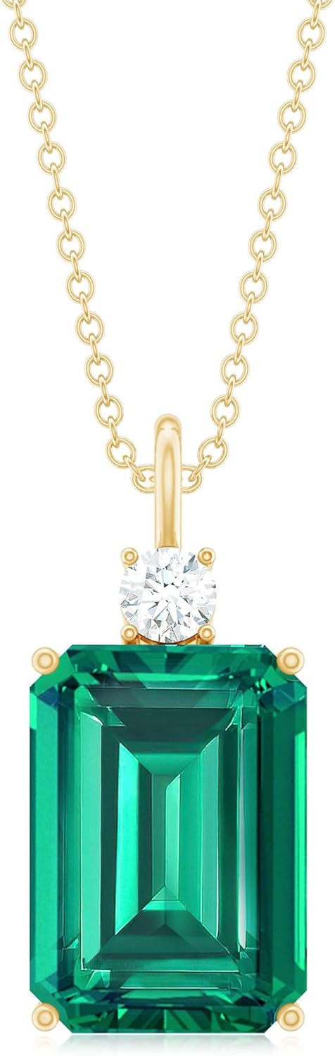 Certified 10X14mm Lab Grown Emerald Necklace with Chain, AAAA Quality, Emerald Statement Necklace For Women - Ready To Gift