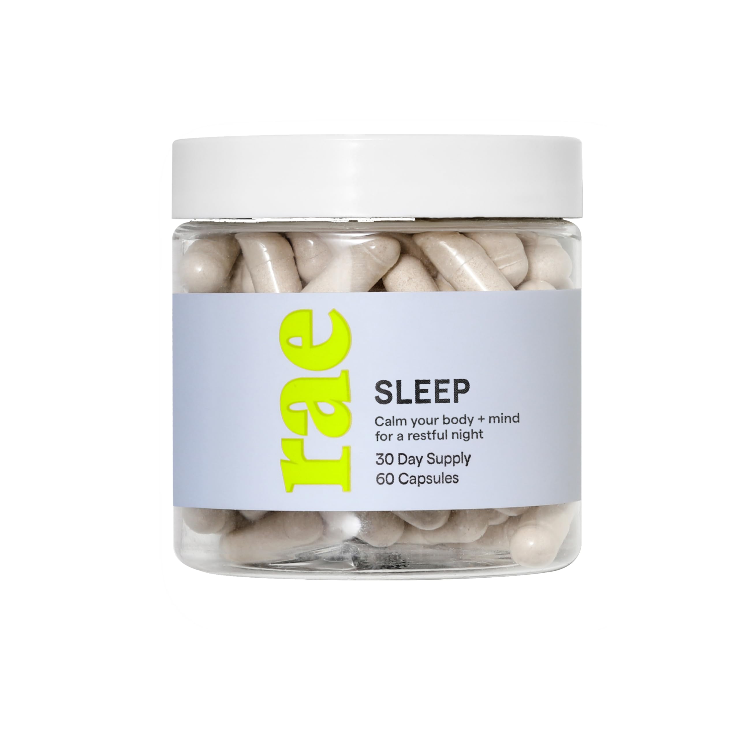 Rae Wellness Sleep Capsules - Support Relaxation and Calm for a Restful Night with Chamomile, L-Theanine, 5-HTP, Lemon Balm, and Melatonin 3mg - Vegan, Non-GMO, Gluten Free (30 Servings)