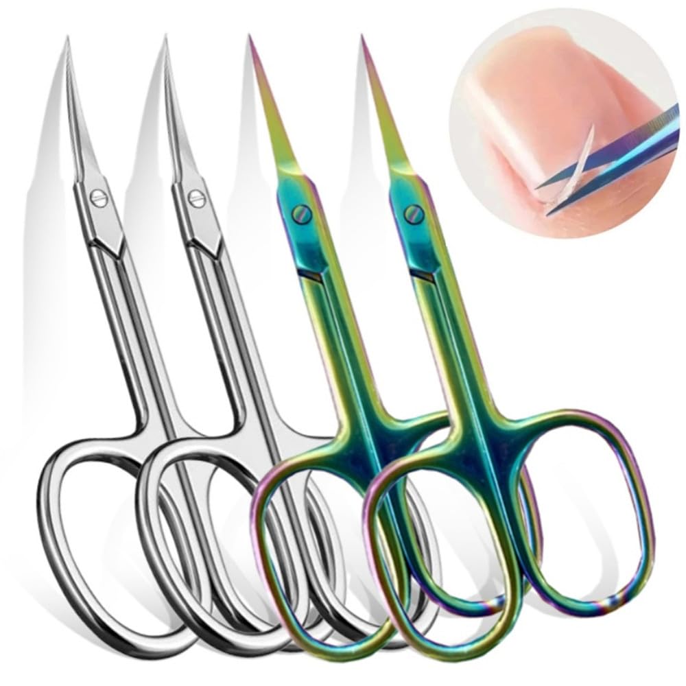 Ultrafeine Nagelschere, gebogene Klinge, Präzisionsspitze, Nagelhautschneider, Schönheitsschere für Augenbrauen und Nägel, bunt, silberfarben