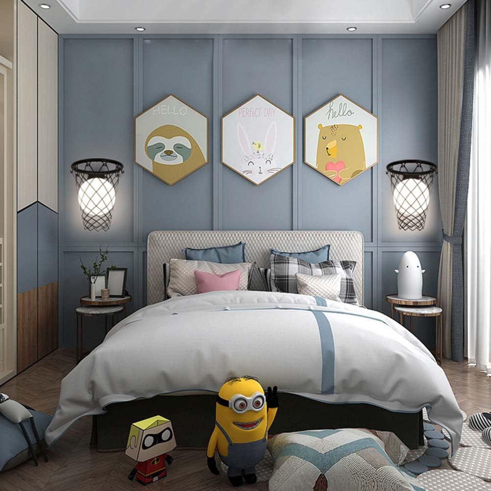 AoLa Lampa śCienna Do Pokoju DziecięCego 12w Led Ball Wall Lamp Nowoczesny Design Kreatywna KoszykóWka Szklany Klosz Lampa łóżKowa Dekoracja śCienna Sypialnia Lampka Nocna DziecięCa Lampa łóżKo,Black