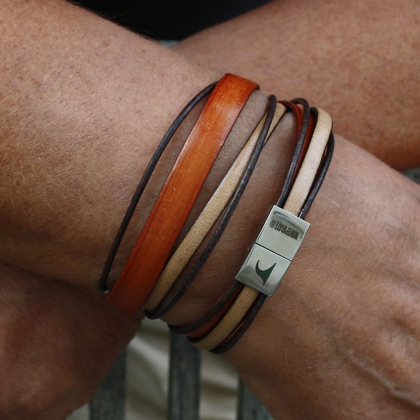 Echt Leder-Armband Rockstar Cognac/Elfenbein Männer Herren