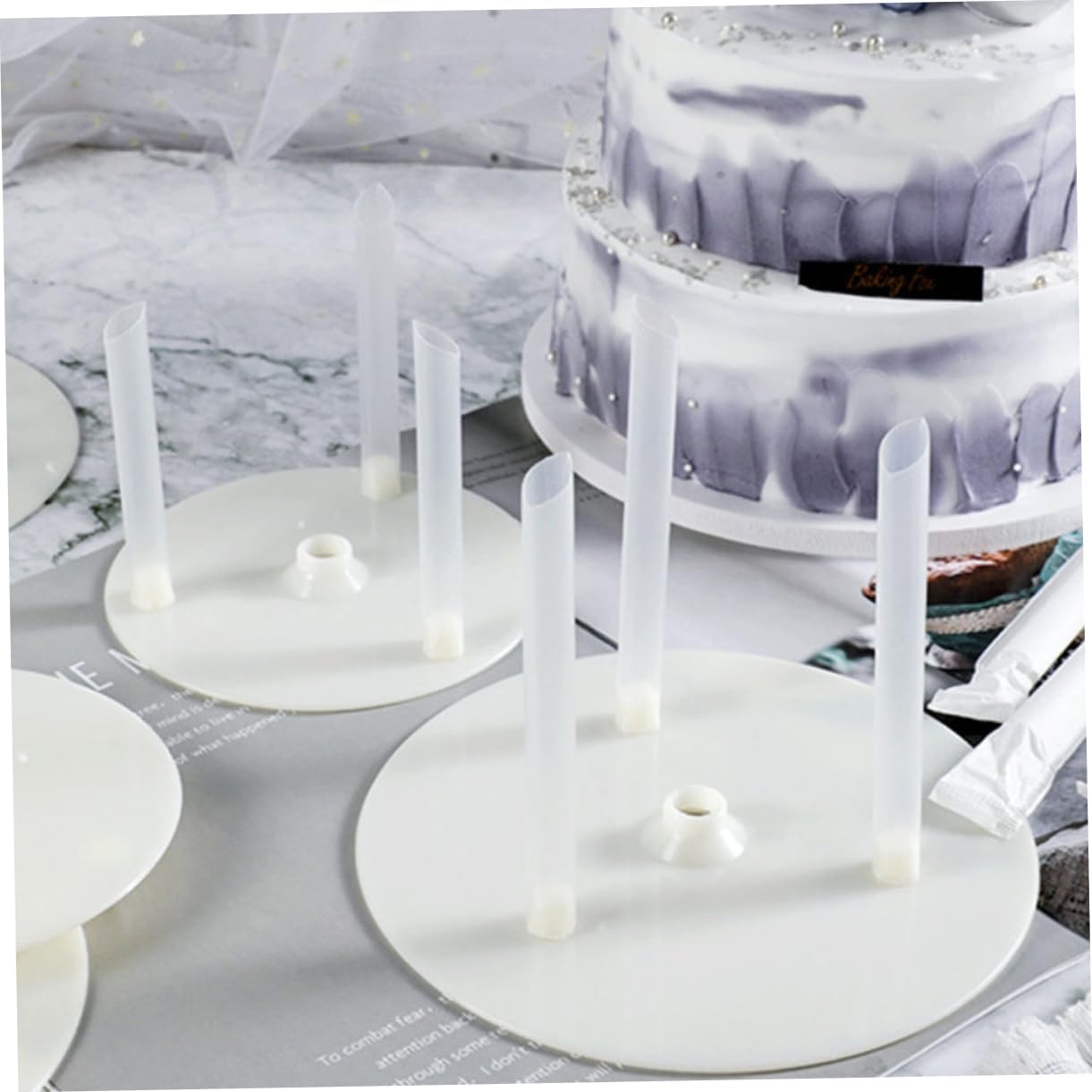 8 Sets White Plastic Cake Support Rods Kit for Tiered Cakes
