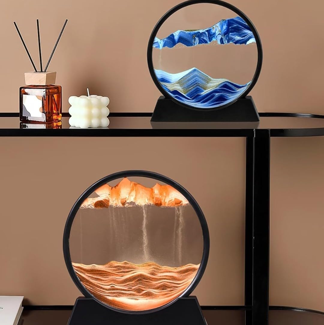 Bunny zilla Redvant Moving Sand Art Picture Glass Liquid Painting 3D Natural Landscape showpieces for Home Decor Antique Gifts for Kids Office Desktop Decoration Desk Table Decorative Items (Yellow) 2