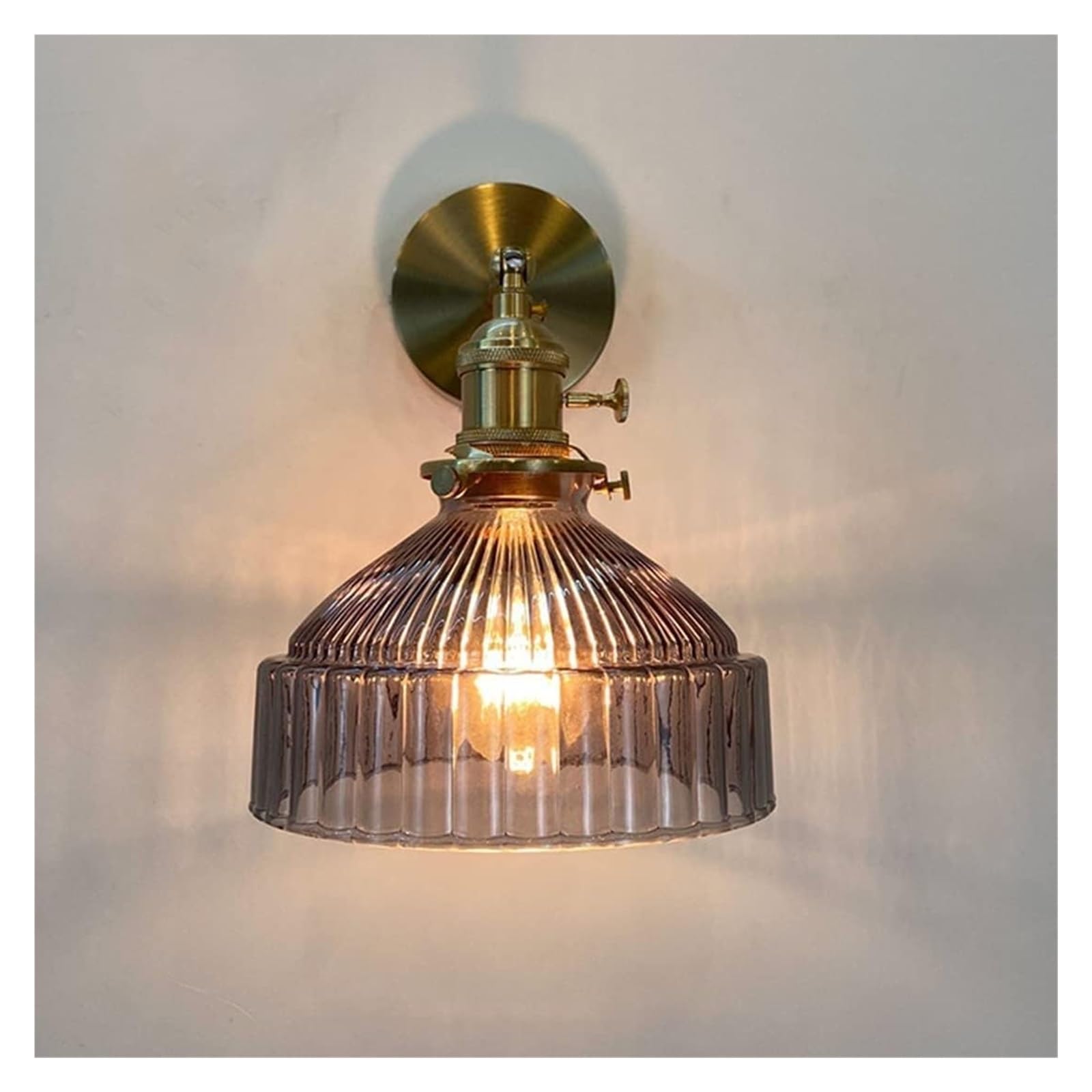 Apliques de Pared de Estilo Industrial con Cristal, Interruptor Giratorio, Casquillo E27 y Acabado en latón. Luminarias Ideales para salón, Dormitorio, baño, Cocina y Loft. Ajustab