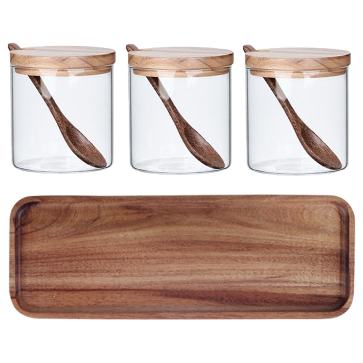 IMIKEYA Gewürzglas Stilvolles Design mit Holzdeckel und Löffel 1 Satz Multifunktionaler Gewürzbehälter aus Klarem Glas für Küche und Esszimmer