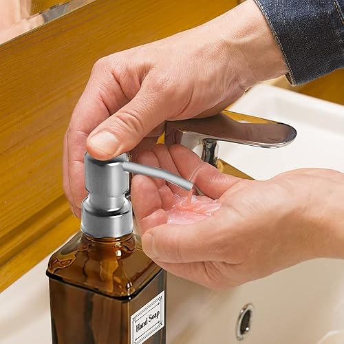 Miniatura 6 de Botella dispensadora de jabón de vidrio versátil con bomba, botella de bomba de acero inoxidable sin goteo de 12 onzas, dispensador de tarro de mano