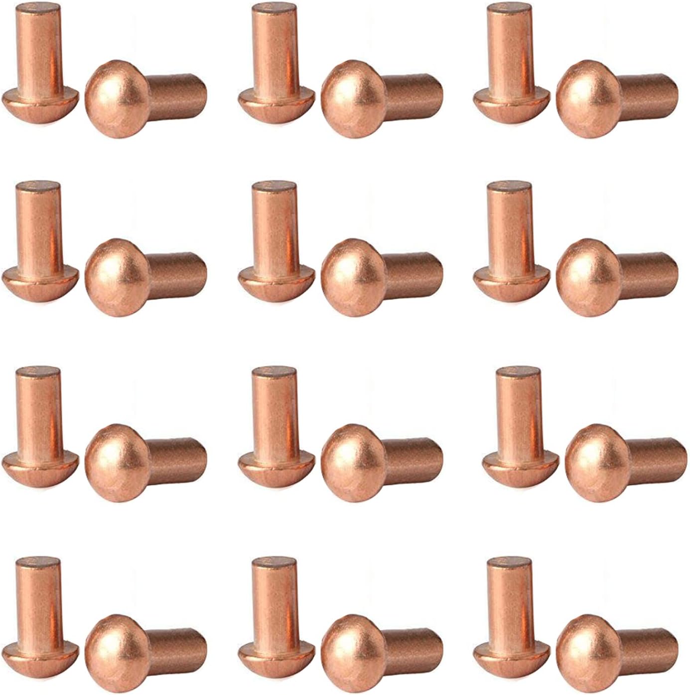 Head Copper Solid Rivet, 20Pcs M8 Round Head Copper Solid Rivets Fastener 0.31" Dia x 0.63" Length for Electrical Applications Copper Finish Copper Tone(8 * 20mm)