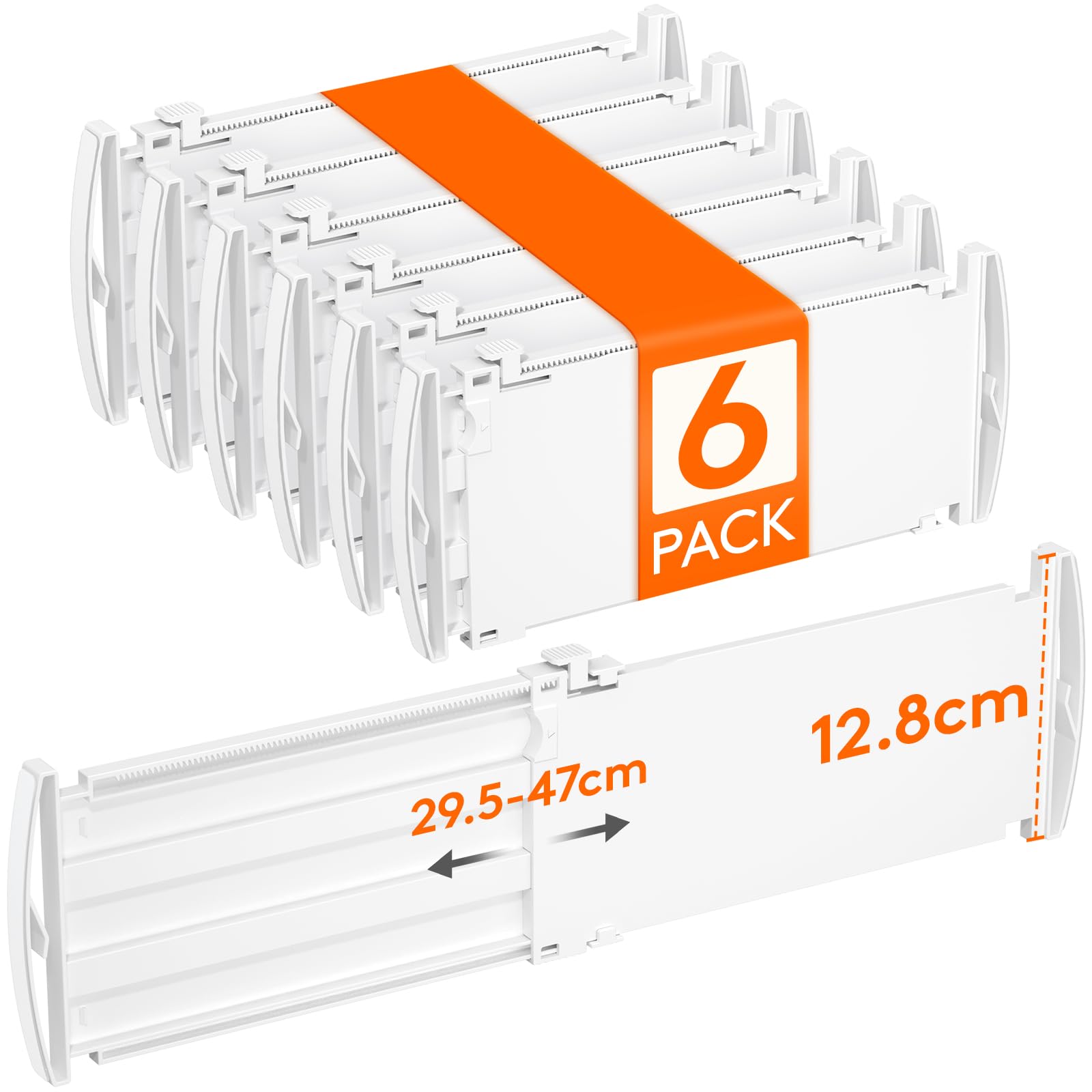 Lifewit 6 Pack 5" High Drawer Dividers 30-47cm/11.5-18.5" Adjustable Drawer Dividers for Clothes, Expandable Kitchen Drawer Dividers Organisers, Drawers Separators for Bathroom/Bedroom/Office White