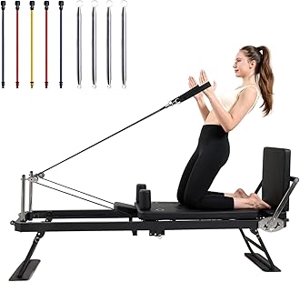 Pilates Reformer, Foldable Pilates Reformer Home Gym Equipment,Core Pilates Bed for Home Workouts ,with Dual Resistance- Springs and Cords, Jump Board Christmas Birthday Valentines Day Gift (Black)