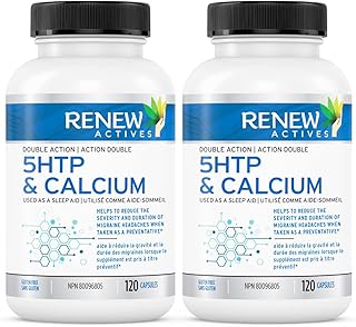 Renew Actives 5HTP 200mg Supplement: 5 HTP Extra Strength Supplements with Calcium for Natural Mood Support - HTP5 Amino Acid to promote a better Sleep and Migraine relief - 120 Capsules (2 Packs)