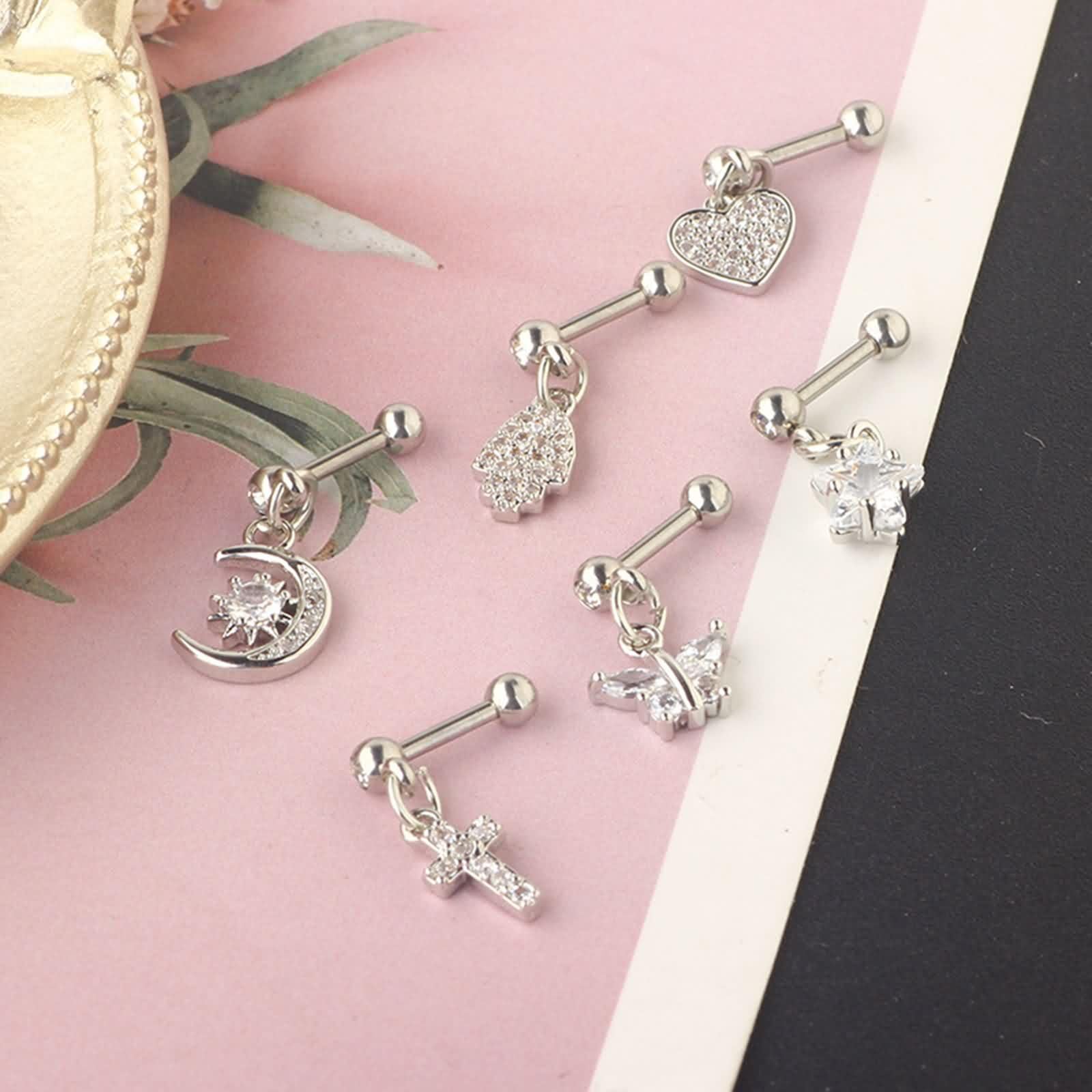 Pendientes de oro blanco para mujer, aretes colgantes para mujer en forma de luna con moissanita