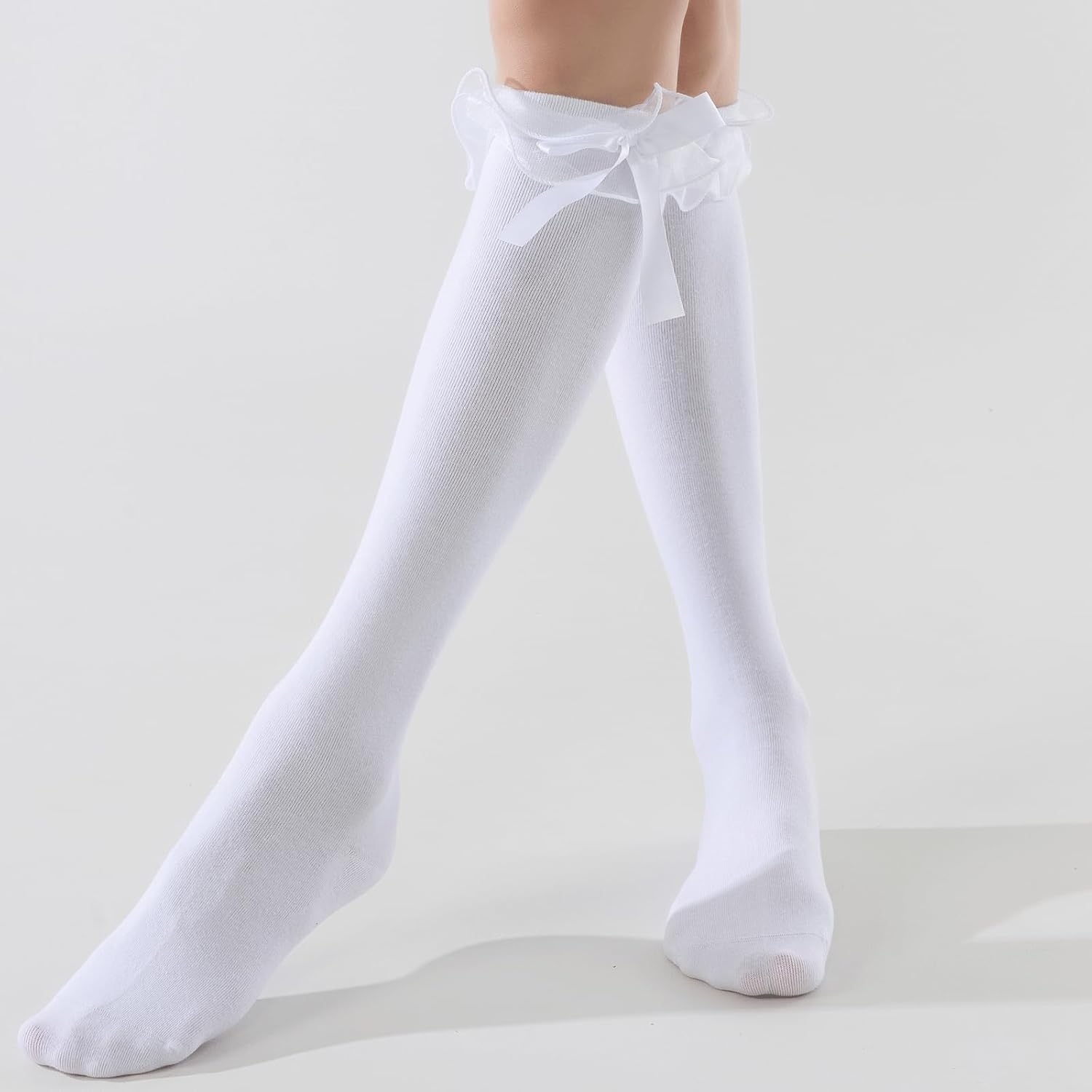 Fashion Knee High Socks for Women, Cotton Lace Ruffle White Long Tube Socks - Image 2