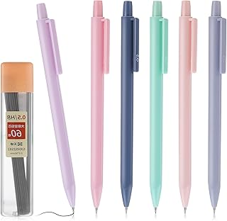 Bewudy 6PCS Mechanical Pencil with 60PCS HB Lead Refills, Cute Mechanical Pencils 0.5mm Aesthetic Pencils Retractable Artist Pencil for Writing, Sketching, Drawing Office School Supplies
