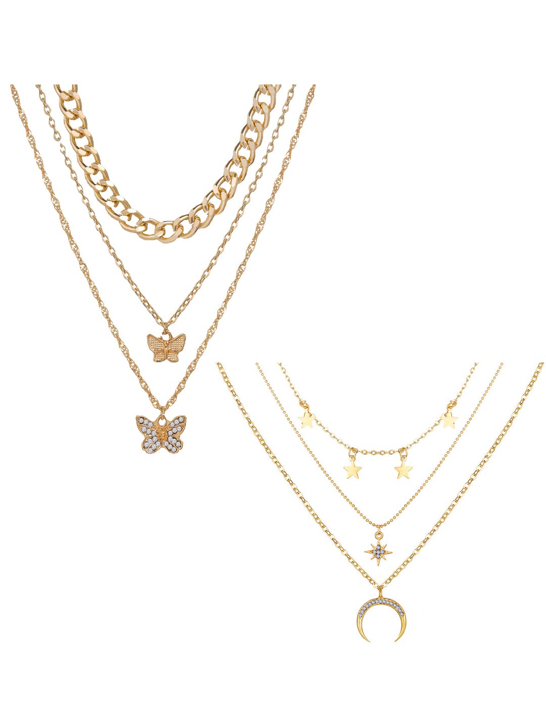 Vembley Combo Of 2 Charming Gold Plated Triple Layered Stars Moon & Butterfly Pendant Necklace For Women and Girls (B09RML1B6G) Amazon Price History, Amazon Price Tracker