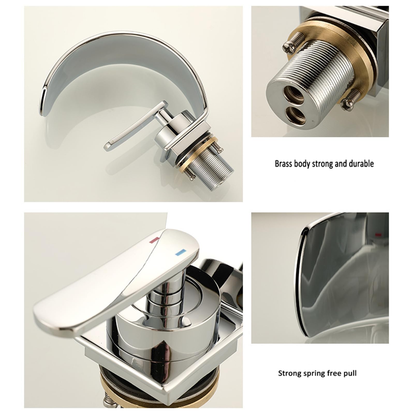 Robinet Cascade Salle de Bain Robinet de Lavabo Robinet Cascade Ultra Fin avec Large Lavabo Entièrement En Cuivre Chromé