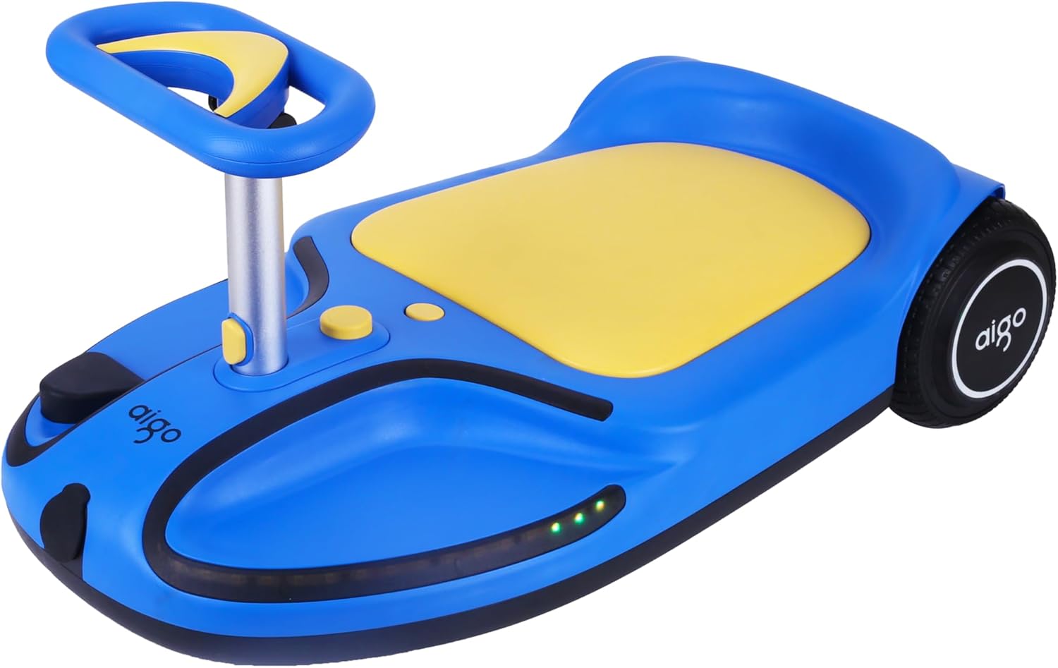 aigo Electric Wiggle Car – 21.6V Electric Car for Kids with Pedal and Pull Handle, 3 Speed Wiggle Car Ride On Toy, Swing Car with Rechargeable Battery, 100+ Lights, Anti-Rollover for Ages 3+ (Blue)