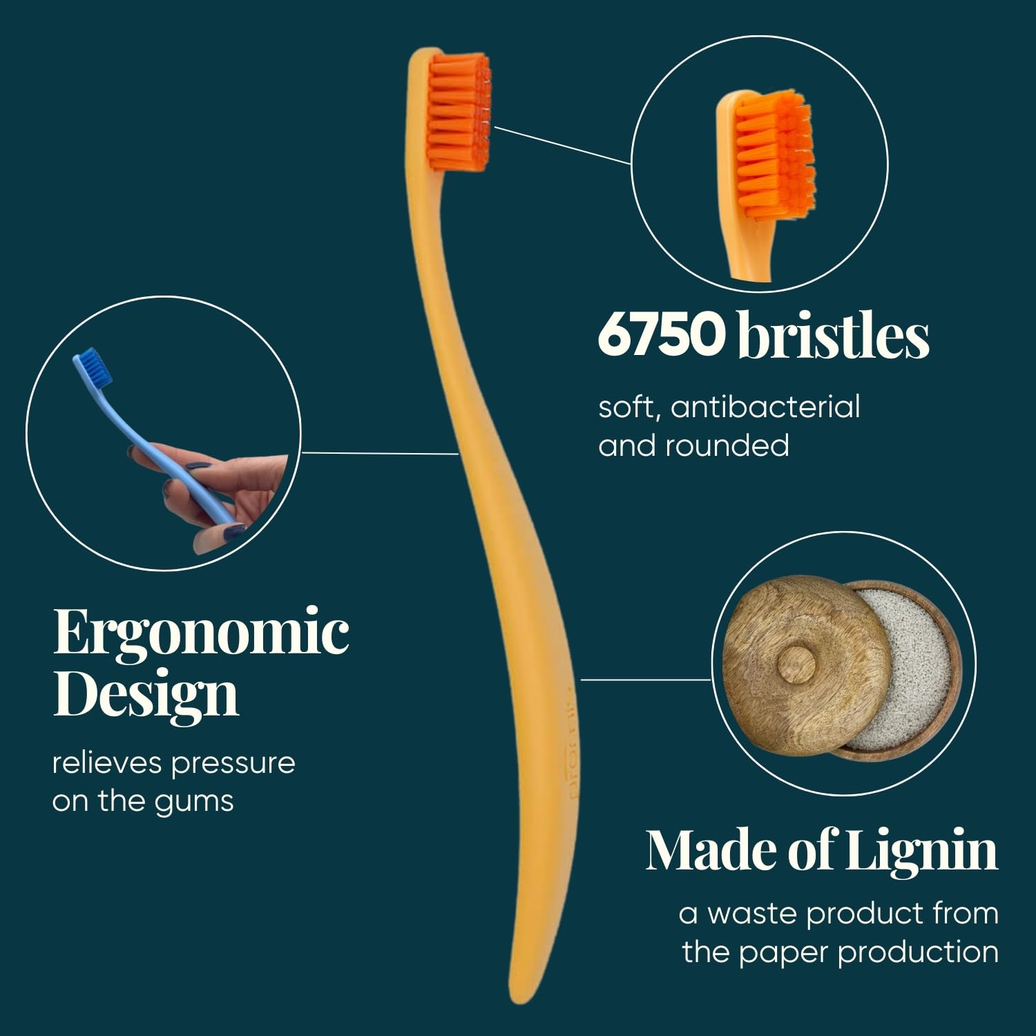 promis Brush Sustainable Toothbrush Made from Renewable raw Materials, Color, triopack - Image 2