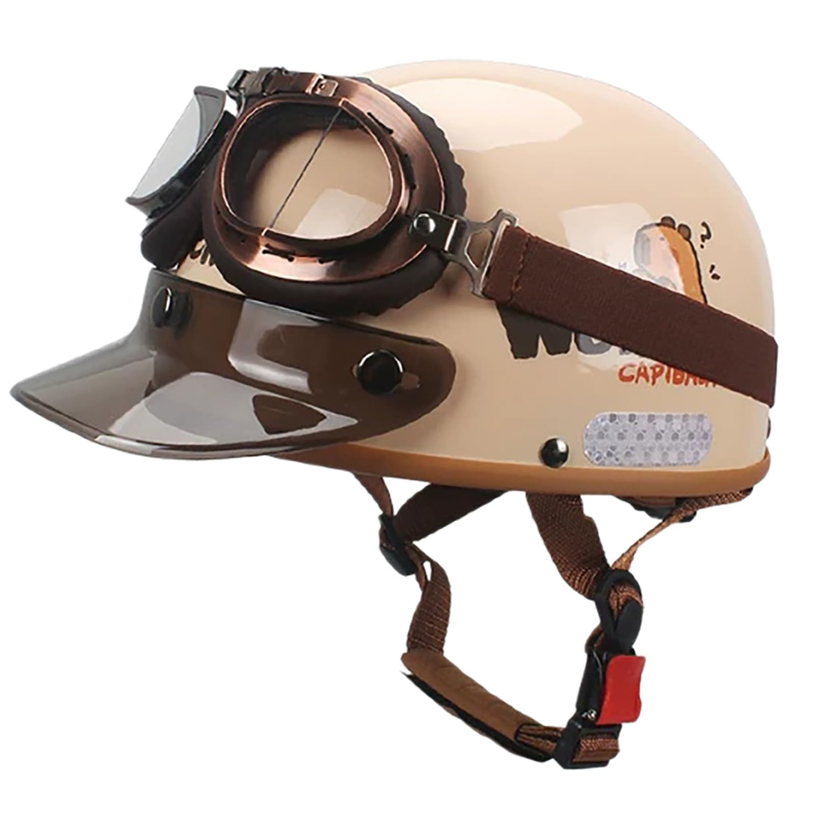 Casco De Moto Tipo Jet con Gafas, Homologado por Dot/ECE, Casco Retro Tipo Jet para Moto Cruiser, Scooter Y Ciclomotor, Casco De Verano para Adultos (Hombres Y Mujeres).