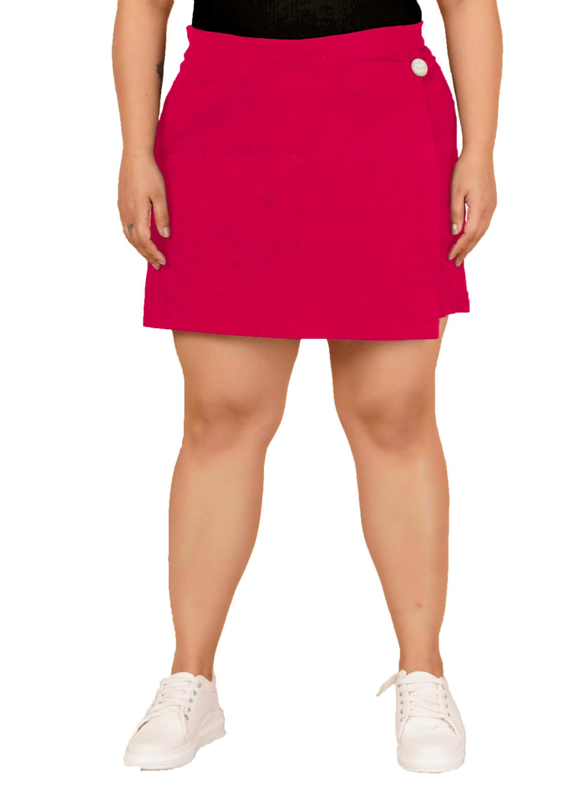 indietoga Women’s Plus Size High Rise Elasticated Waistband Knee Length Cotton Skorts/Shorts (2XL to 5XL)-picture-28